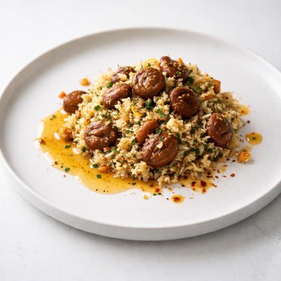 Image of Bulgar Pilaf with Chestnuts and Spicy Tangerine Brown Butter