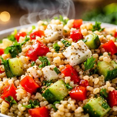 Image of Bulgar Red Pepper Cucumber and Feta Salad