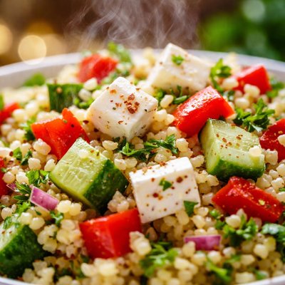 Image of Bulgur Red Pepper Cucumber and Cheese Salad