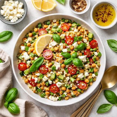 Image of Bulgur Salad with Chickpeas Feta and Basil