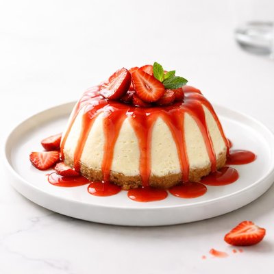 Image of Bundt Cheese Cake with Strawberry Sauce