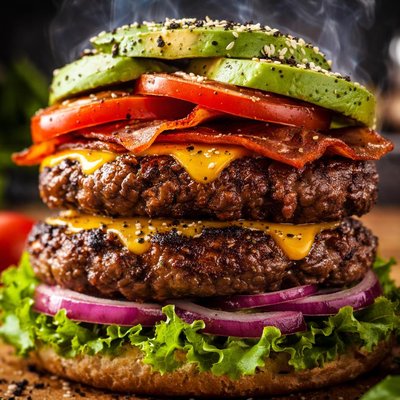 Image of Whole30 Bunless Burger with Avocado and Tomato