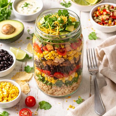 Image of Burrito Bowl Mason Jar Salad