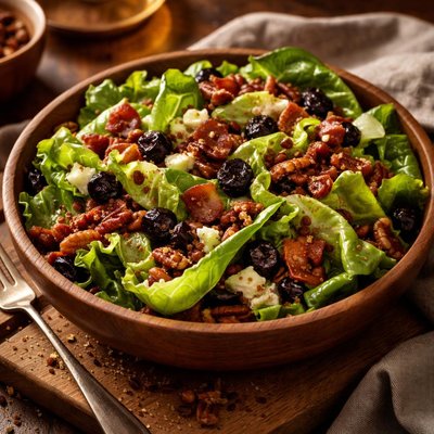 Image of Butter Lettuce Salad with Bacon Dried Cherries and Roquefort Vi