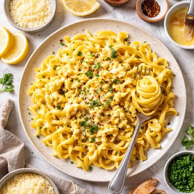 Image of Buttered Noodles with Eggs and Parmesan Cheese