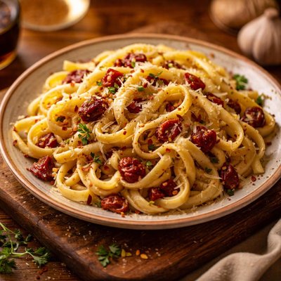 Image of Buttered Noodles with Garlic and Sun Dried Tomatoes