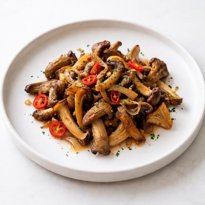 Image of Buttered Wild Mushrooms with Onion and Hot Chilis
