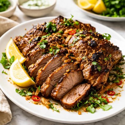 Image of Butterflied Leg of Lamb Roasted with Ginger and Garlic