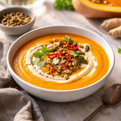 Image of Butternut Pumpkin Soup with Ginger and Coconut
