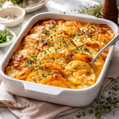 Image of Butternut Squash and Yukon Gold Gratin with Gruyere Cheese