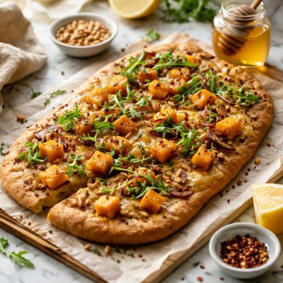 Image of Butternut Squash Flat Bread with Cheddar and Pine Nuts