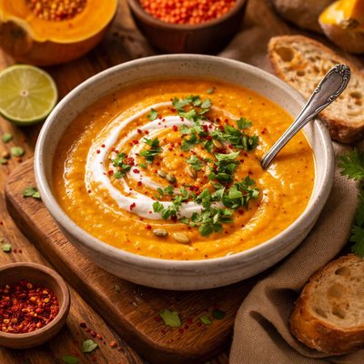 Image of Butternut Squash Red Lentil and Coconut Soup