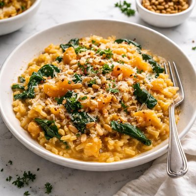 Image of Butternut Squash Risotto with Spinach and Toasted Pine Nuts