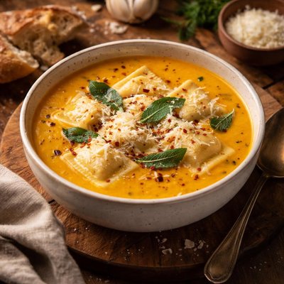 Image of Butternut Squash Soup with Cheese Ravioli