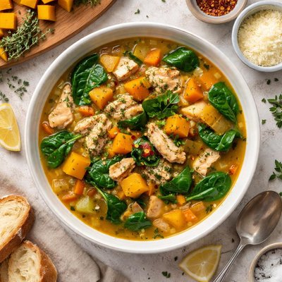 Image of Butternut Squash Spinach Chicken Soup