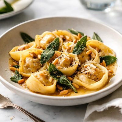 Image of Butternut Squash Tortellini with a Brown Butter Sage Sauce and a