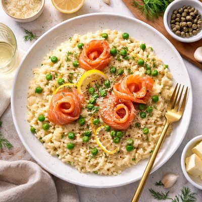 Image of Buttery Wine Risotto with Smoked Salmon