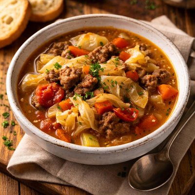 Image of Cabbage and Ground Beef Soup
