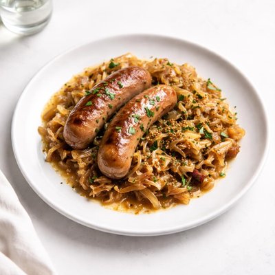 Image of Cabbage and Sausages Braised in Beer