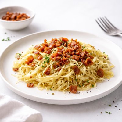 Image of Cabbage Noodles with Crispy Bacon
