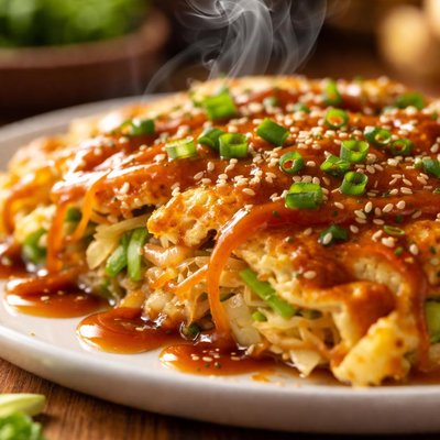 Image of Cabbage Omelette with Sauce Very Quick