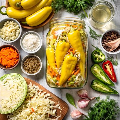 Image of Cabbage Stuffed Hot Banana Peppers Canning