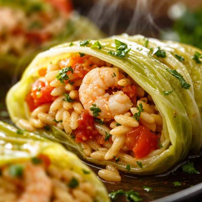 Image of Cabbage Stuffed with Orzo and Shrimp