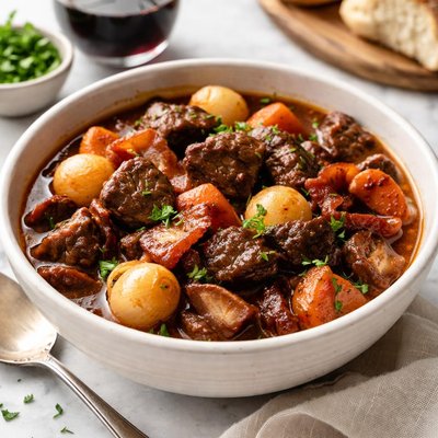 Image of Cabernet Beef Stew with Bacon and Onions