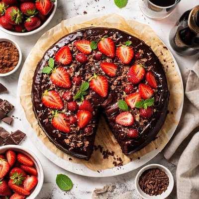 Image of Cabernet Chocolate Cake with Strawberries
