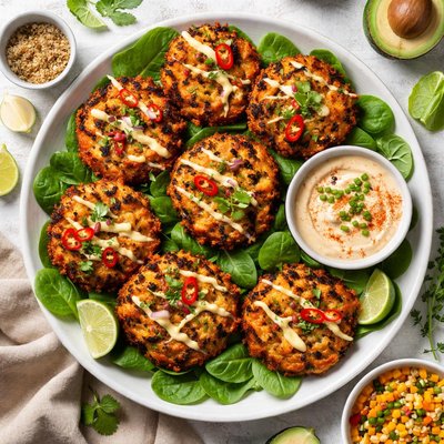 Image of Cajun Parsnip Fritters on Baby Spinach