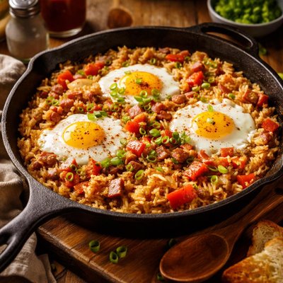 Image of Cajun Rice Eggs N Ham Breakfast Skillet