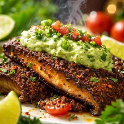 Image of Cajun Seared Portabella Fillets with Avocado Cream Oprah