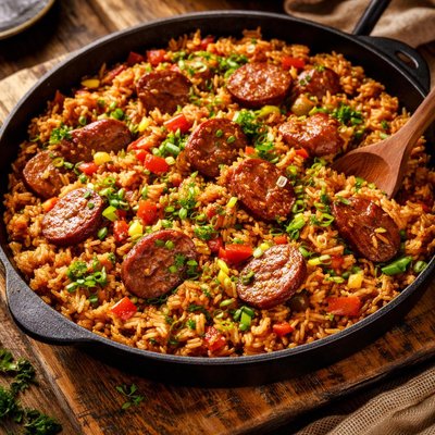 Image of Cajun Style Sausage and Rice Skillet