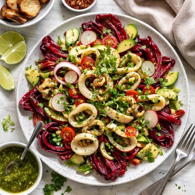 Image of Calamari Salad with Red Chicory Herby Lime Dressing