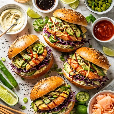 Image of California Roll Burgers with Wasabi Mayonnaise