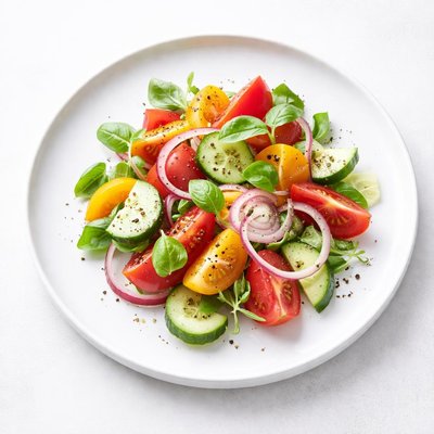 Image of California Salad Tomato Cucumber and Onions