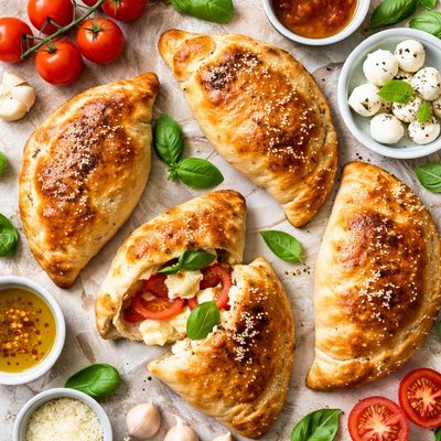 Image of Calzones of Tomato Mozzarella and Basil