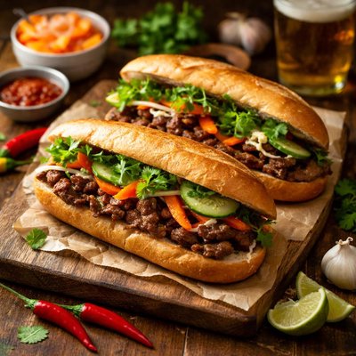 Image of Cambodian French Bread with Beef Num Pang Ang Chia Mui Sach Ko
