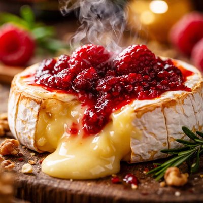 Image of Camembert Cheese with Raspberries Sauce