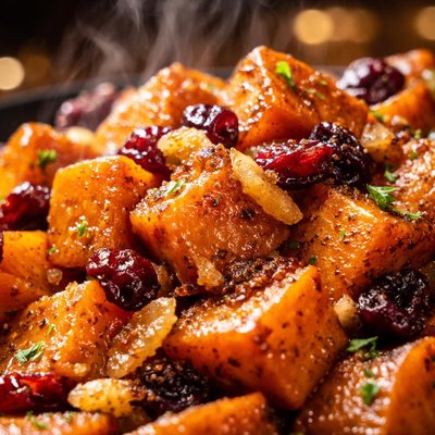 Image of Candied Ginger Sweet Potatoes with Dried Cranberries