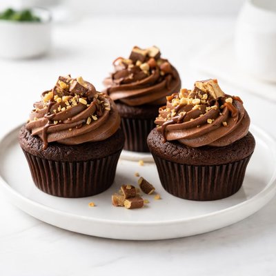 Image of Candy Bar Cupcakes with Chocolate Marshmallow Frosting