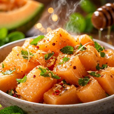 Image of Cantaloupe with Honey Ginger Dressing