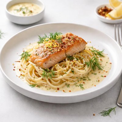 Image of Capellini with Salmon and Lemon Dill Vodka Sauce