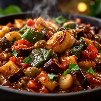 Image of Caponata with Poblanos and Roasted Garlic