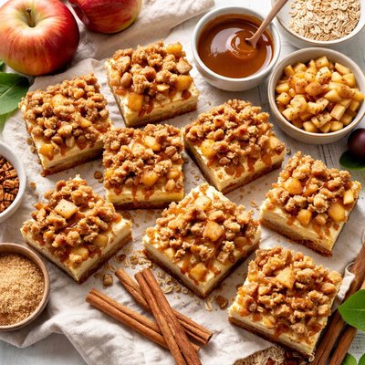 Image of Caramel Apple Cheesecake Bars with Streusel Topping Recipe