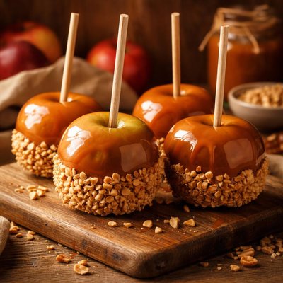 Image of Caramel Apples with Crushed Peanuts