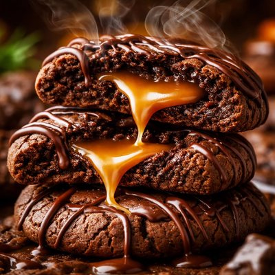 Image of Caramel Filled Chocolate Cookies Drizzled with Chocolate