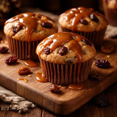 Image of Caramel Topped Raisin Cupcake Muffins