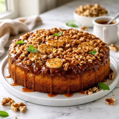 Image of Caramel Walnut Upside Down Banana Cake