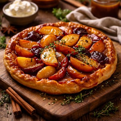Image of Caramelised Fruit Tarte Tatin Upside Down Pastry Pie